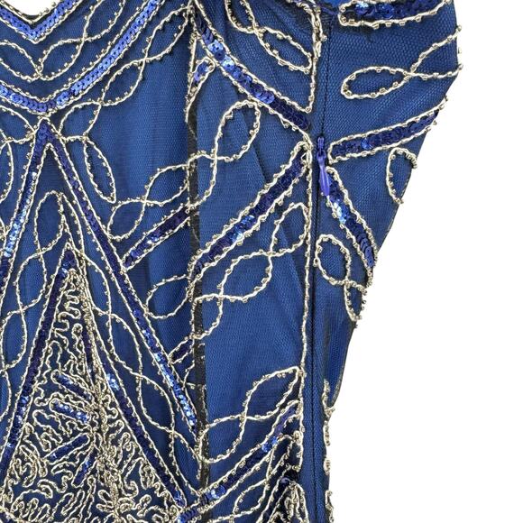 Babeyond NWT Royal Blue Sequin Beaded Fringe Flapper Style Midi Dress - Picture 10 of 12
